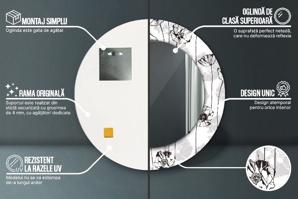 Round printed mirror Maki flowers