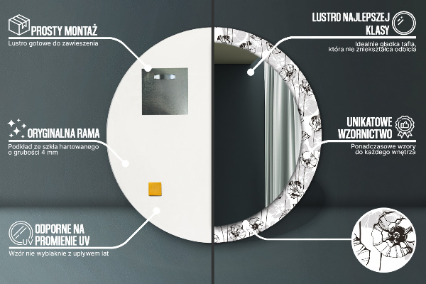 Round printed mirror Maki flowers