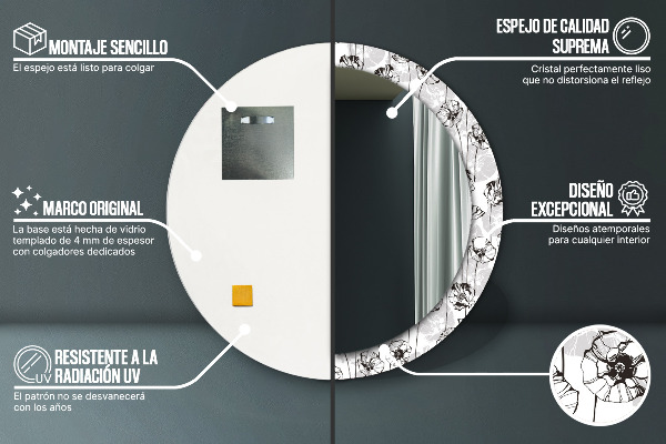 Round printed mirror Maki flowers