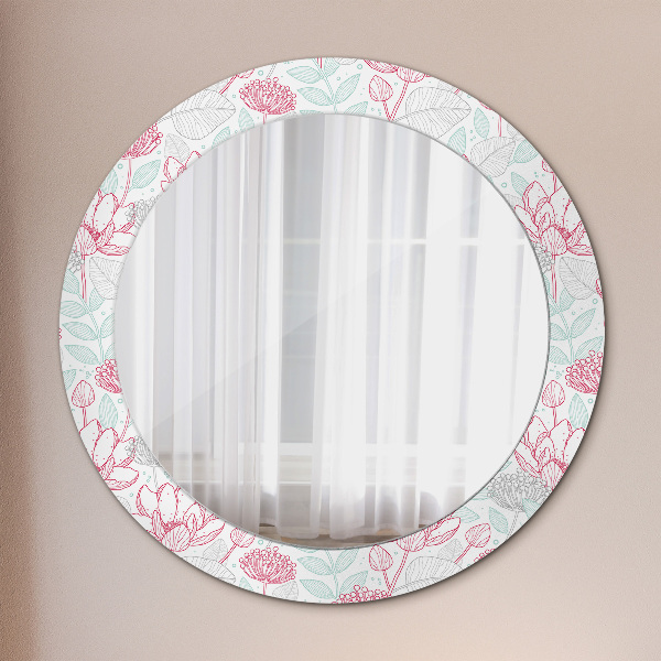 Round mirror frame with print Flowers
