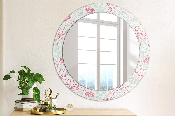 Round mirror frame with print Flowers