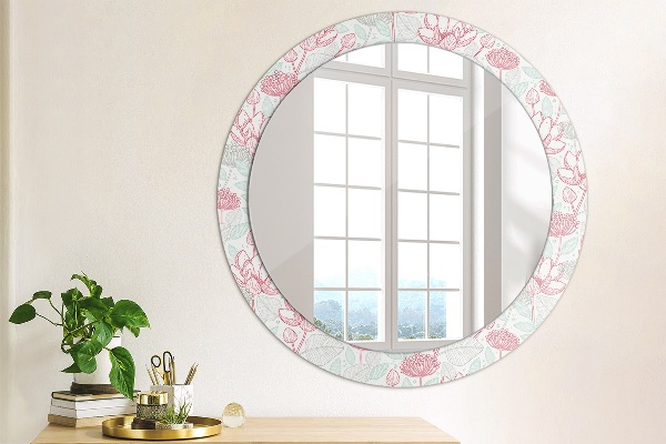 Round mirror frame with print Flowers