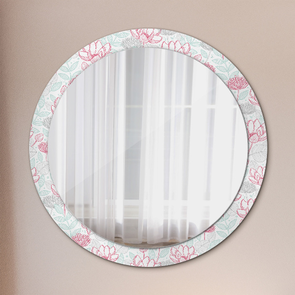 Round mirror frame with print Flowers