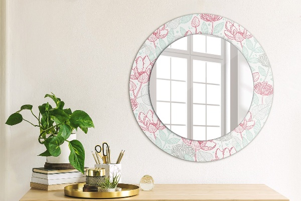 Round mirror frame with print Flowers