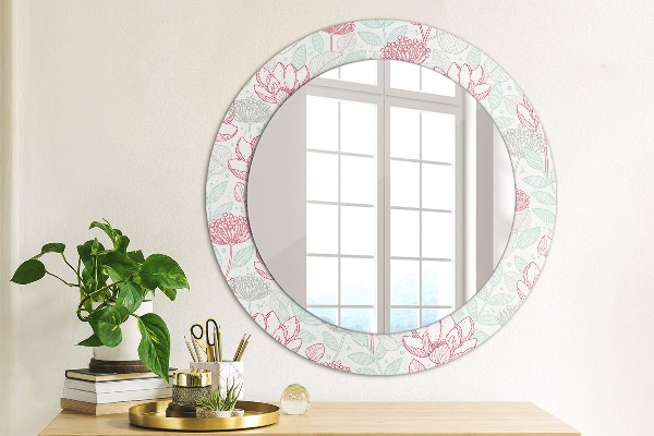 Round mirror frame with print Flowers