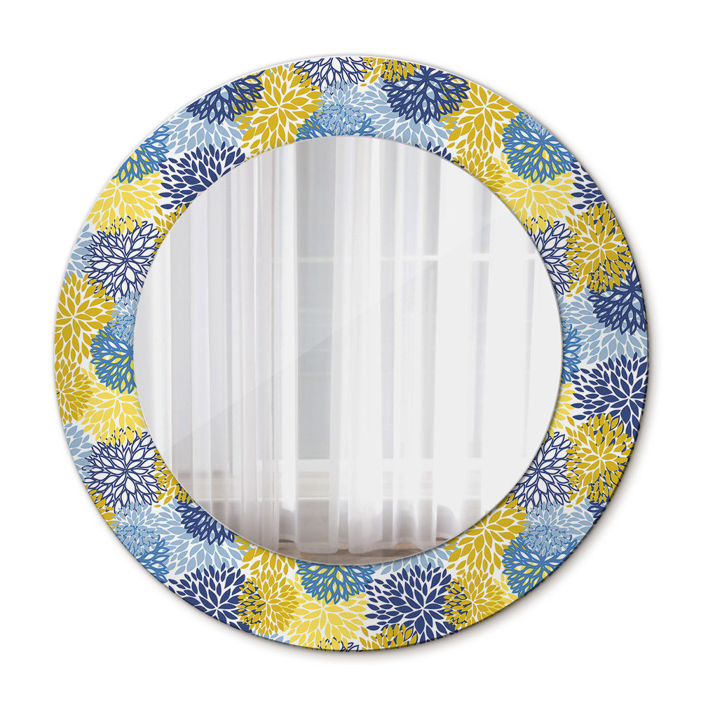 Round mirror frame with print Blue flowers