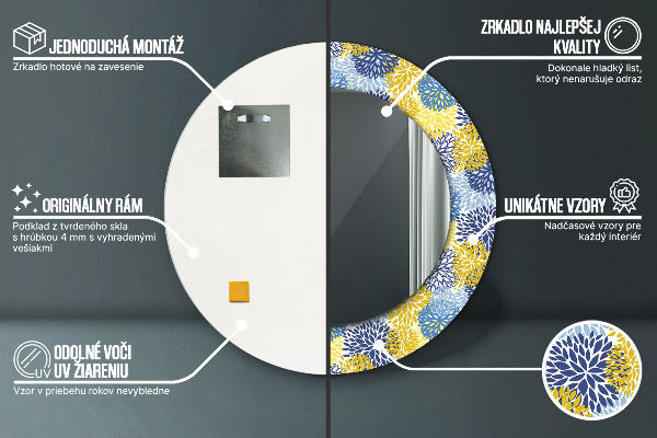 Round mirror frame with print Blue flowers