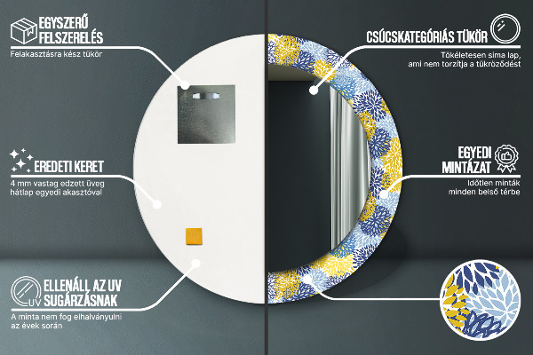 Round mirror frame with print Blue flowers