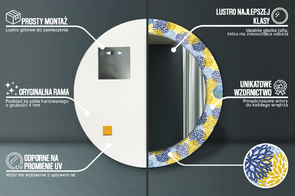 Round mirror frame with print Blue flowers