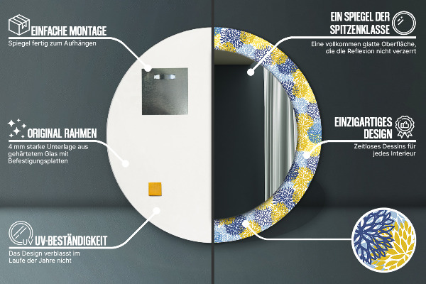 Round mirror frame with print Blue flowers