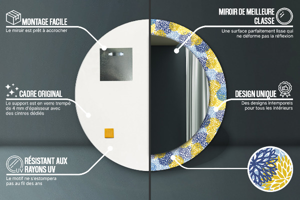 Round mirror frame with print Blue flowers