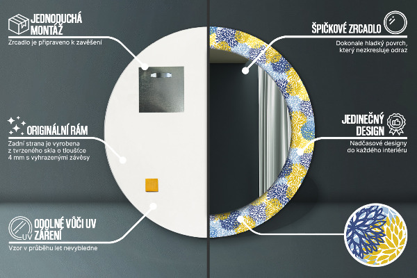 Round mirror frame with print Blue flowers