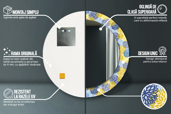 Round mirror frame with print Blue flowers