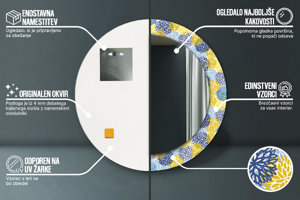 Round mirror frame with print Blue flowers