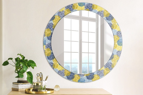 Round mirror frame with print Blue flowers
