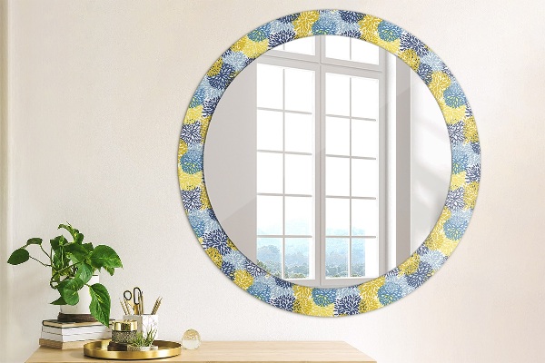 Round mirror frame with print Blue flowers