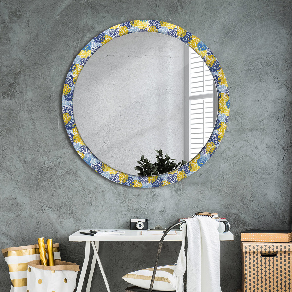 Round mirror frame with print Blue flowers