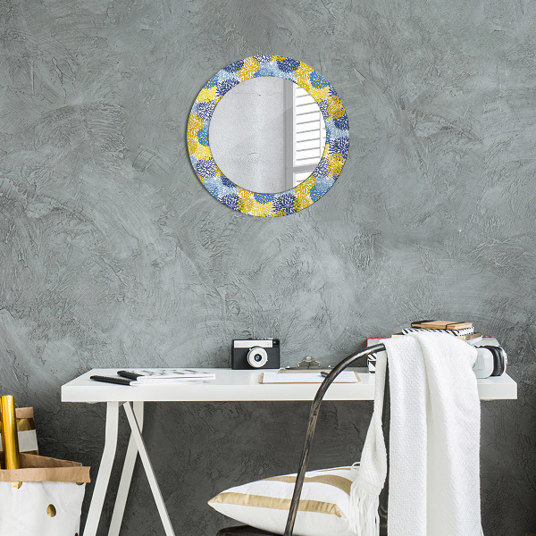 Round mirror frame with print Blue flowers