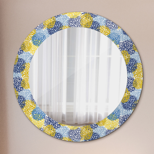 Round mirror frame with print Blue flowers