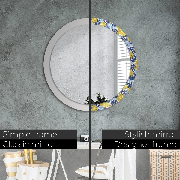 Round mirror frame with print Blue flowers