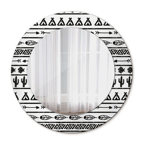 Round mirror frame with print Boho minimalist