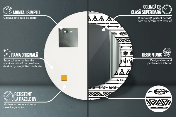 Round mirror frame with print Boho minimalist