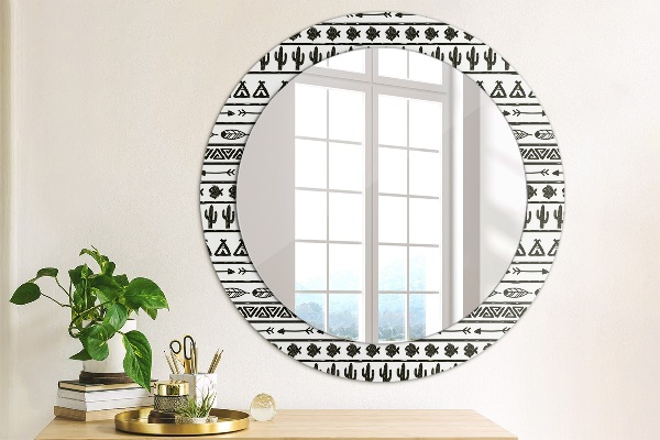 Round mirror frame with print Boho minimalist
