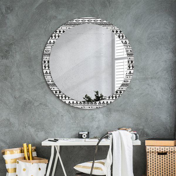 Round mirror frame with print Boho minimalist