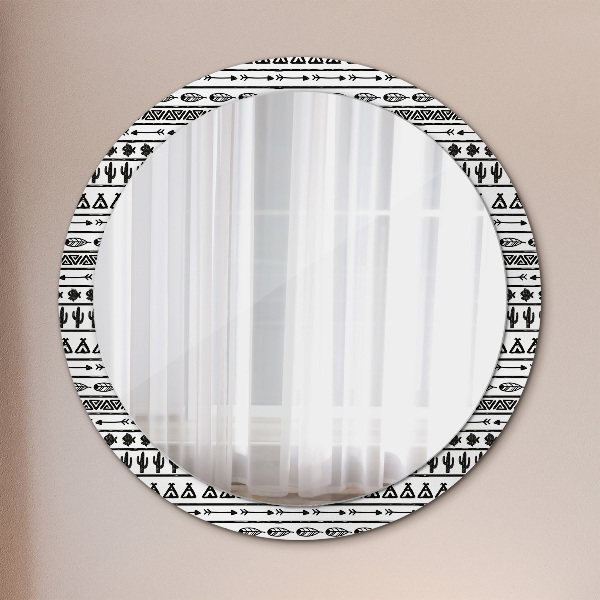 Round mirror frame with print Boho minimalist