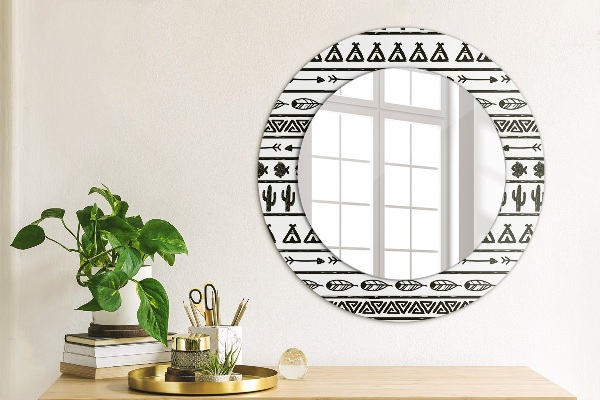 Round mirror frame with print Boho minimalist