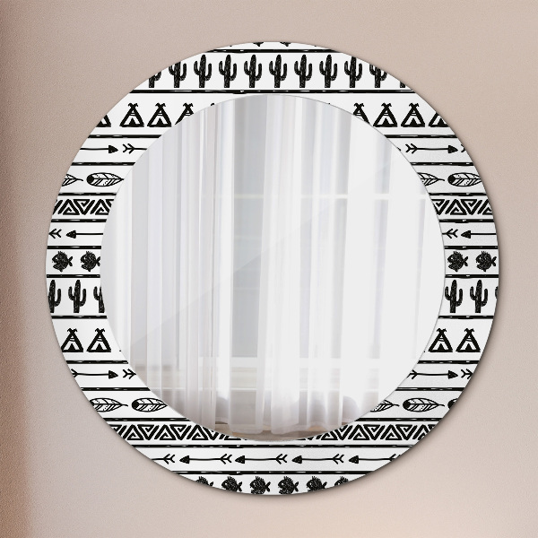 Round mirror frame with print Boho minimalist