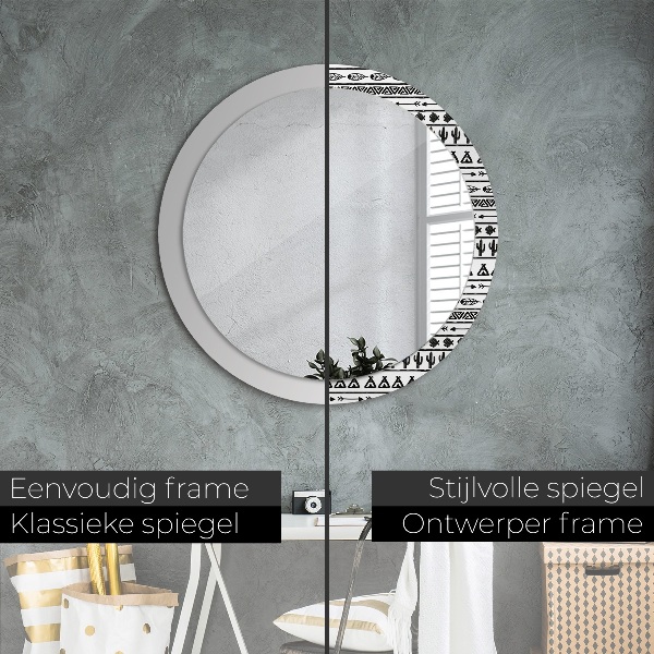 Round mirror frame with print Boho minimalist