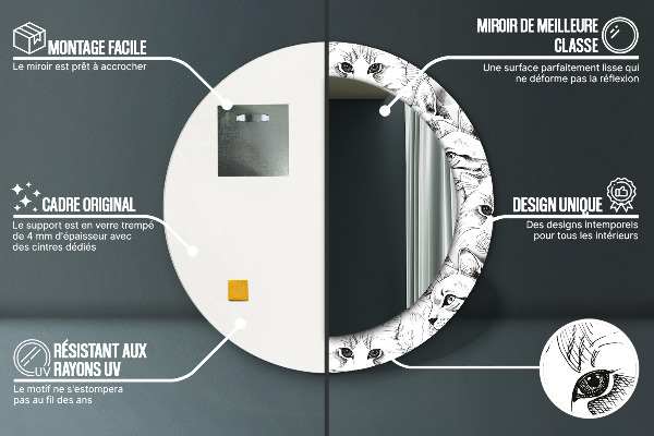 Round mirror frame with print Pets cats