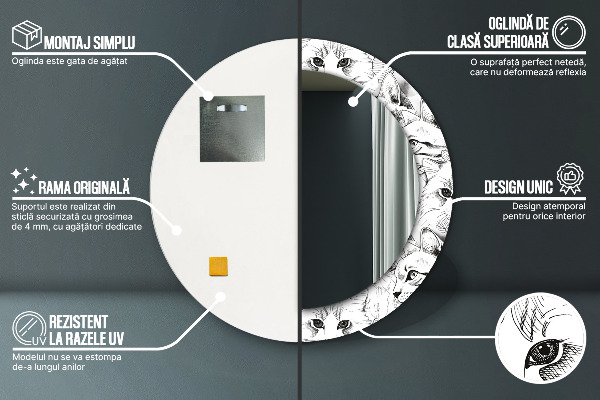 Round mirror frame with print Pets cats