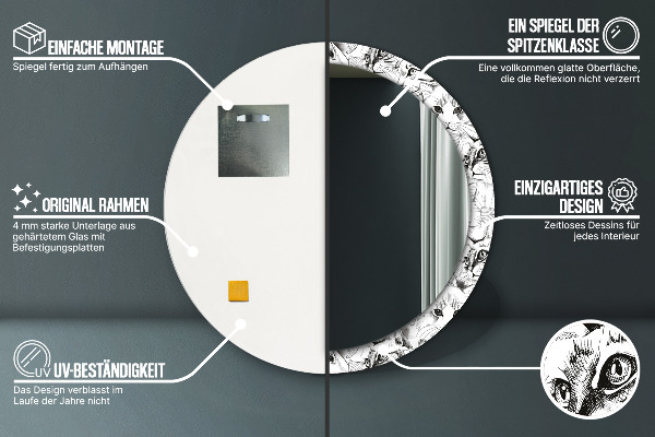 Round mirror frame with print Pets cats