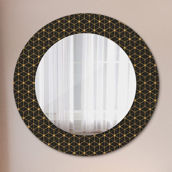 Round mirror frame with print Hexagonal geometry