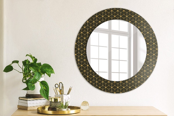 Round mirror frame with print Hexagonal geometry