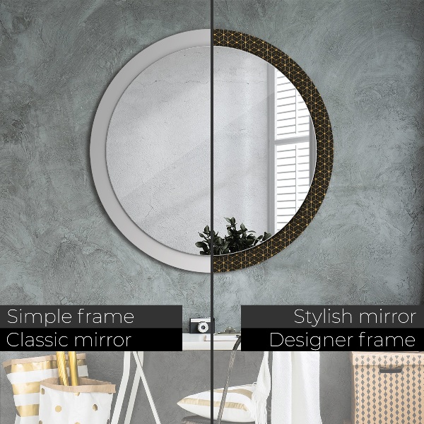 Round mirror frame with print Hexagonal geometry