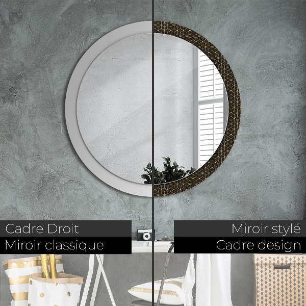 Round mirror frame with print Hexagonal geometry