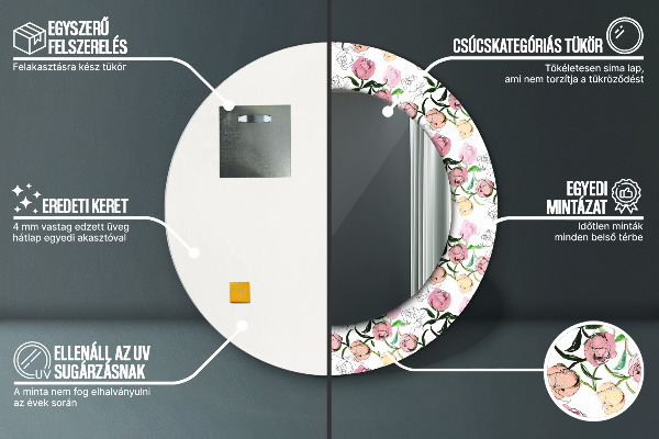 Round decorative mirror Peony buds