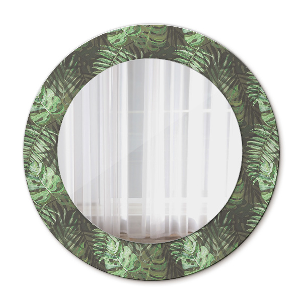 Round printed mirror Tropical leaves