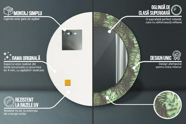 Round printed mirror Tropical leaves