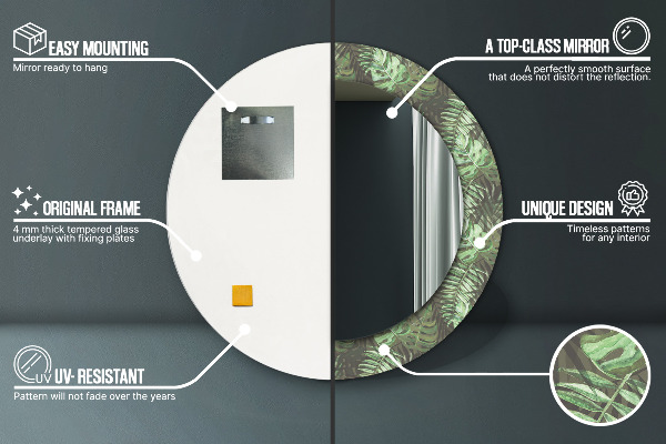 Round printed mirror Tropical leaves