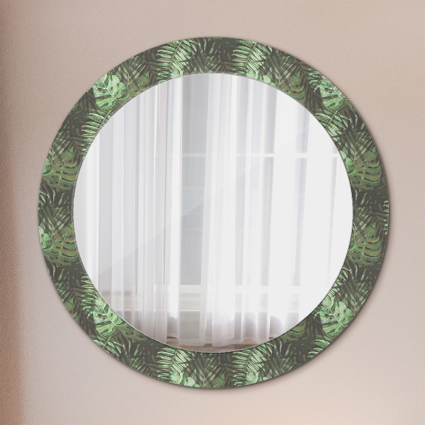 Round printed mirror Tropical leaves