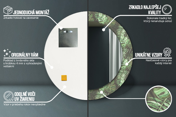 Round printed mirror Tropical leaves