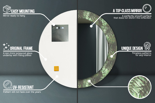 Round printed mirror Tropical leaves