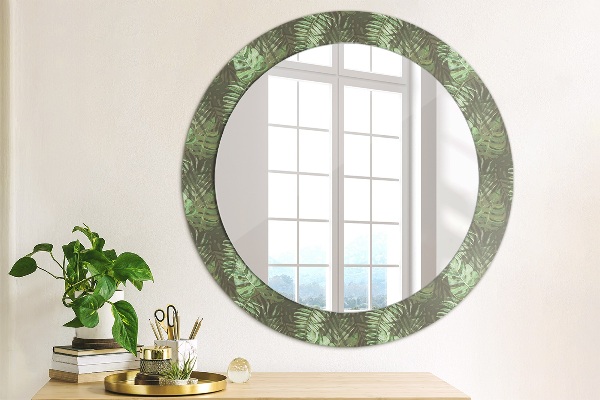 Round printed mirror Tropical leaves