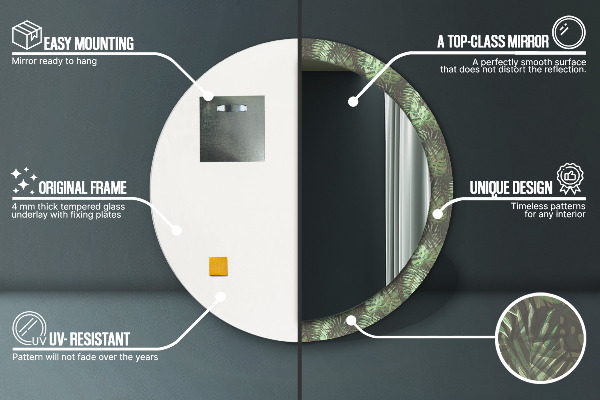 Round printed mirror Tropical leaves