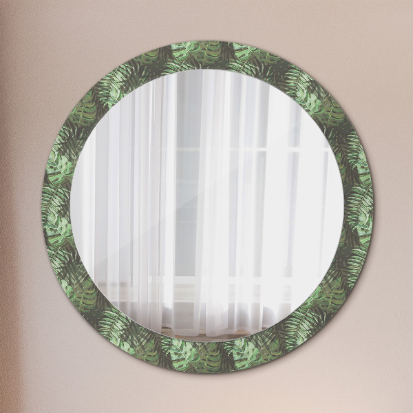 Round printed mirror Tropical leaves