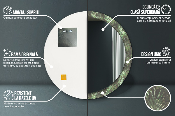 Round printed mirror Tropical leaves